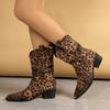 Мода Леопард Средний Каблук Женские Короткие Ботинки 2025 Зима Острый Носок Удобная Обувь Мода Сексуальный Новые Тренды Туфли Снежные Ботильоны Mujer