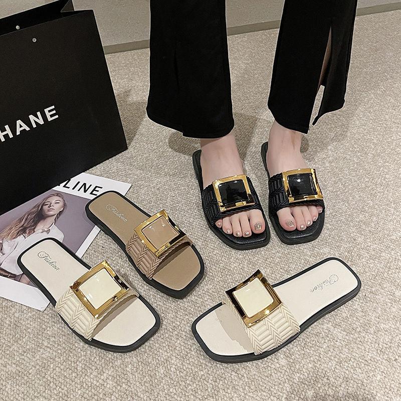 Новые модные универсальные тапочки корейского выпуска для женской летней верхней одежды, домашние нескользящие студенческие тапочки на плоской подошве