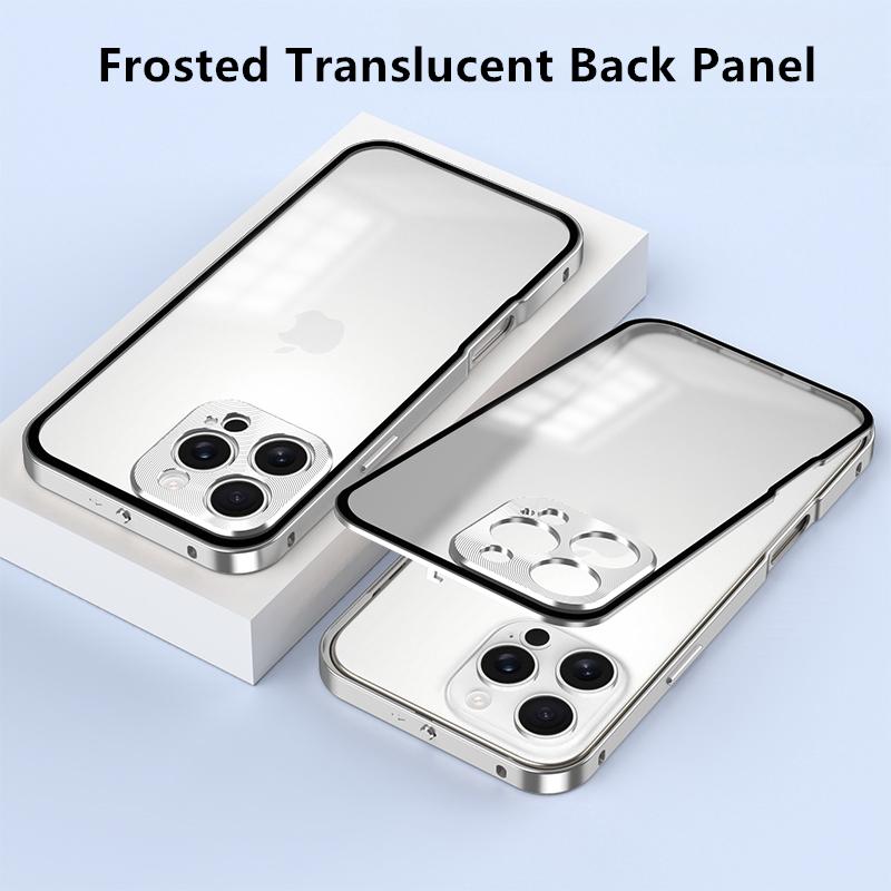 Metal Alloy Metal Frame Phone Case For iPhone 17 Air 16 15 14 13 12 Pro Max Plus Clear Tempered Glass Backboard Bumper Cover