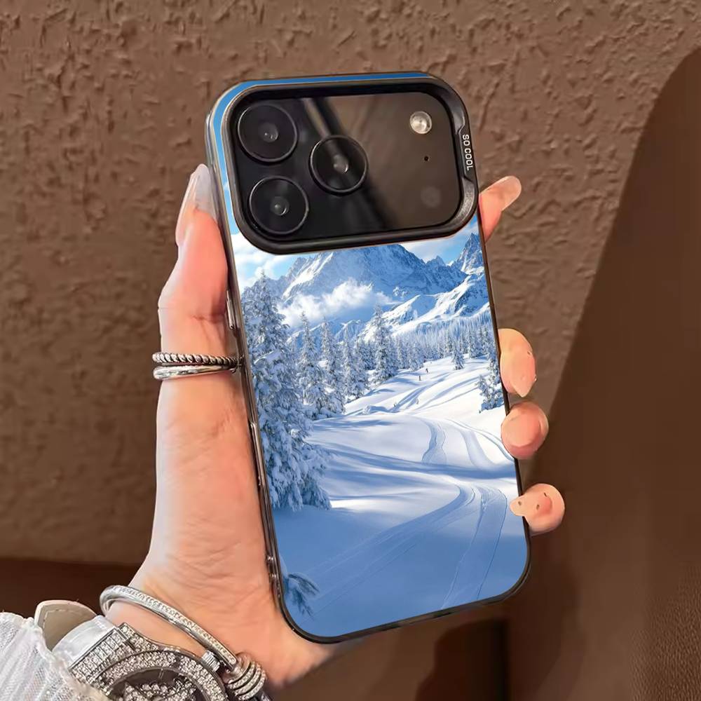 Зимняя снежная гора Чехол для телефона Для iPhone 17,16,15,14,13,12,11,Pro Max,Plus Конфетный серебряный чехол