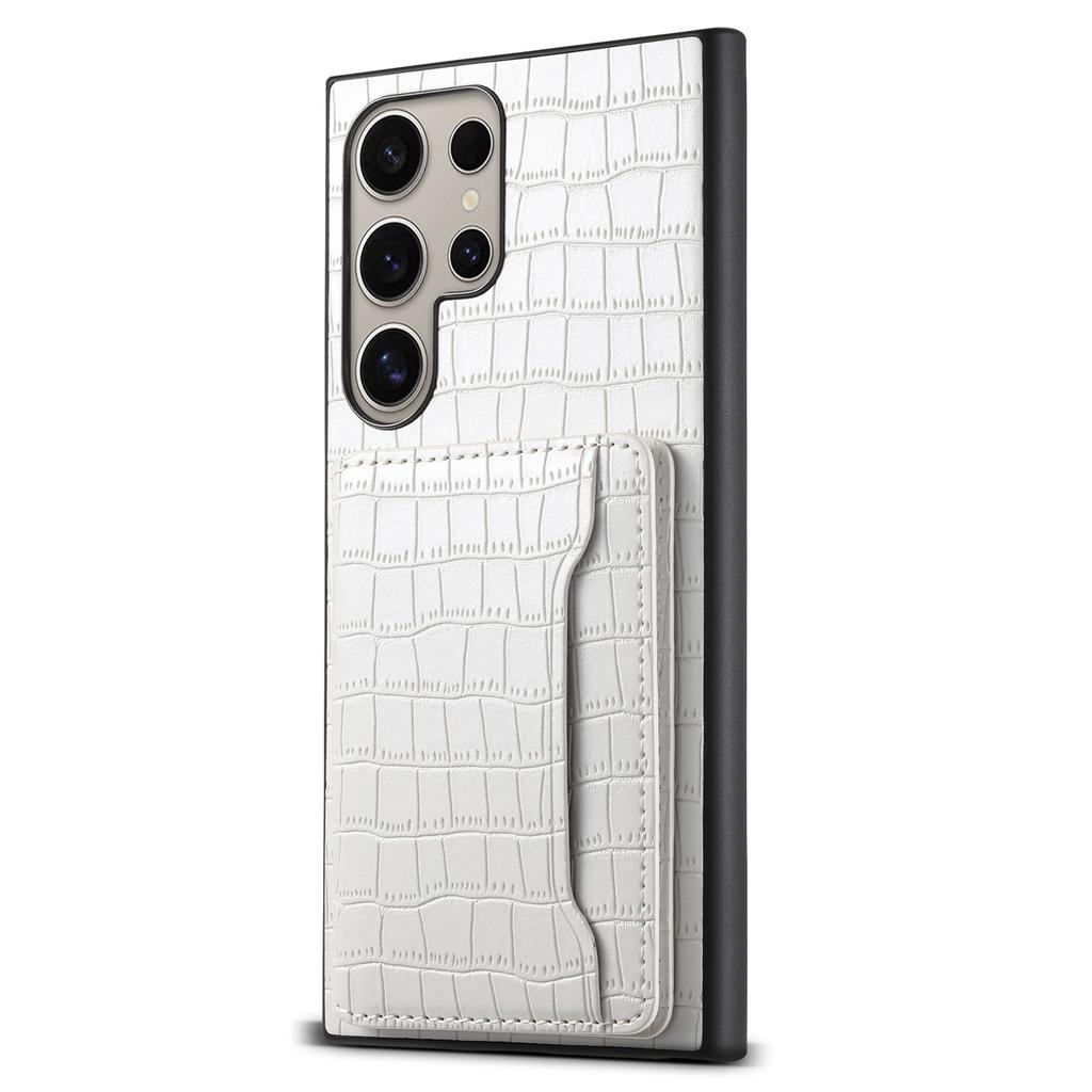 Для Samsung Galaxy S25 Ultra Чехол Держатель для карт Подставка Кожаная задняя крышка телефона с текстурой крокодила