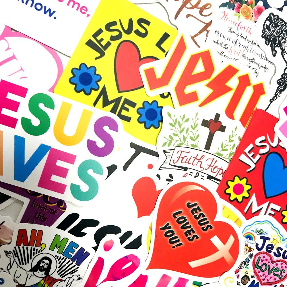 50pcs Catholic God Jesus Loves Me Art Style Stickers for Mobile Phone Laptop Luggage Guitar Case Skateboard Decals Stickers