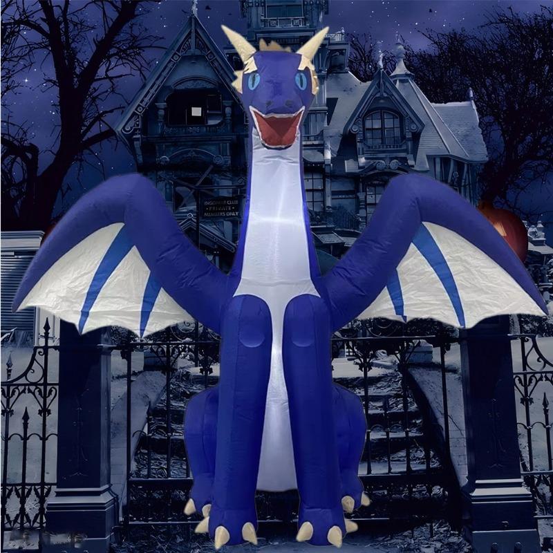 Inflatable Toy Blue Dragon Halloween Inflatable Model Luminous Inflatable Model Halloween Atmosphere Decoration Model