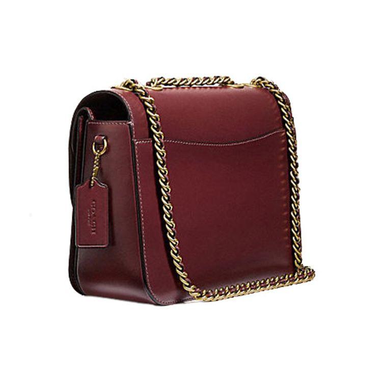 Coach Madison 23 Glossy Flap Chain Leather Small Square Crossbody Shoulder Bag Women Bags Burgundy 5211-B4WN