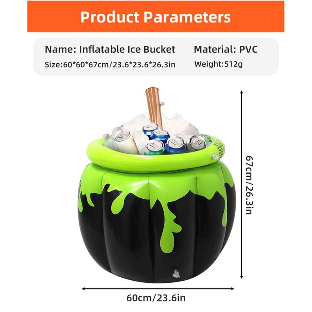 Halloween Inflatable Cooler Inflatable Cauldron Ice Bucket Blow Up Beverage Holder Photo Prop Decoration for Yard Backyard