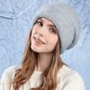 Зимняя теплая шерстяная шапка с наушниками для головы, женская вязаная шапка с большой окружностью головы