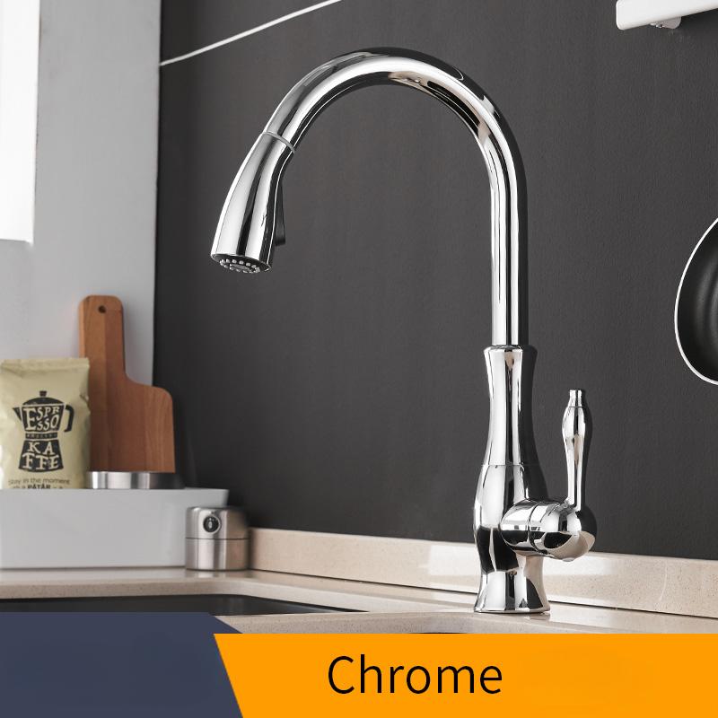 Kitchen Faucet Silver Single Handle Pull Out Design Single Hole Swivel 360 Degree Water Mixing Tap Mixer for Home Use