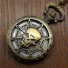 Vintage Bronze Steampunk Quartz Pocket Watch Hollow Skull Horror Belt Chain Pendant