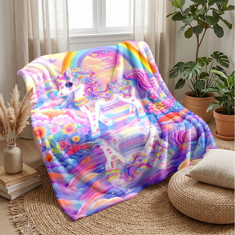 Magical Unicorn Rainbow Theme blanket Lightweight Warm Flannel Blanket Decorative Throw Blanket for Home Decoration