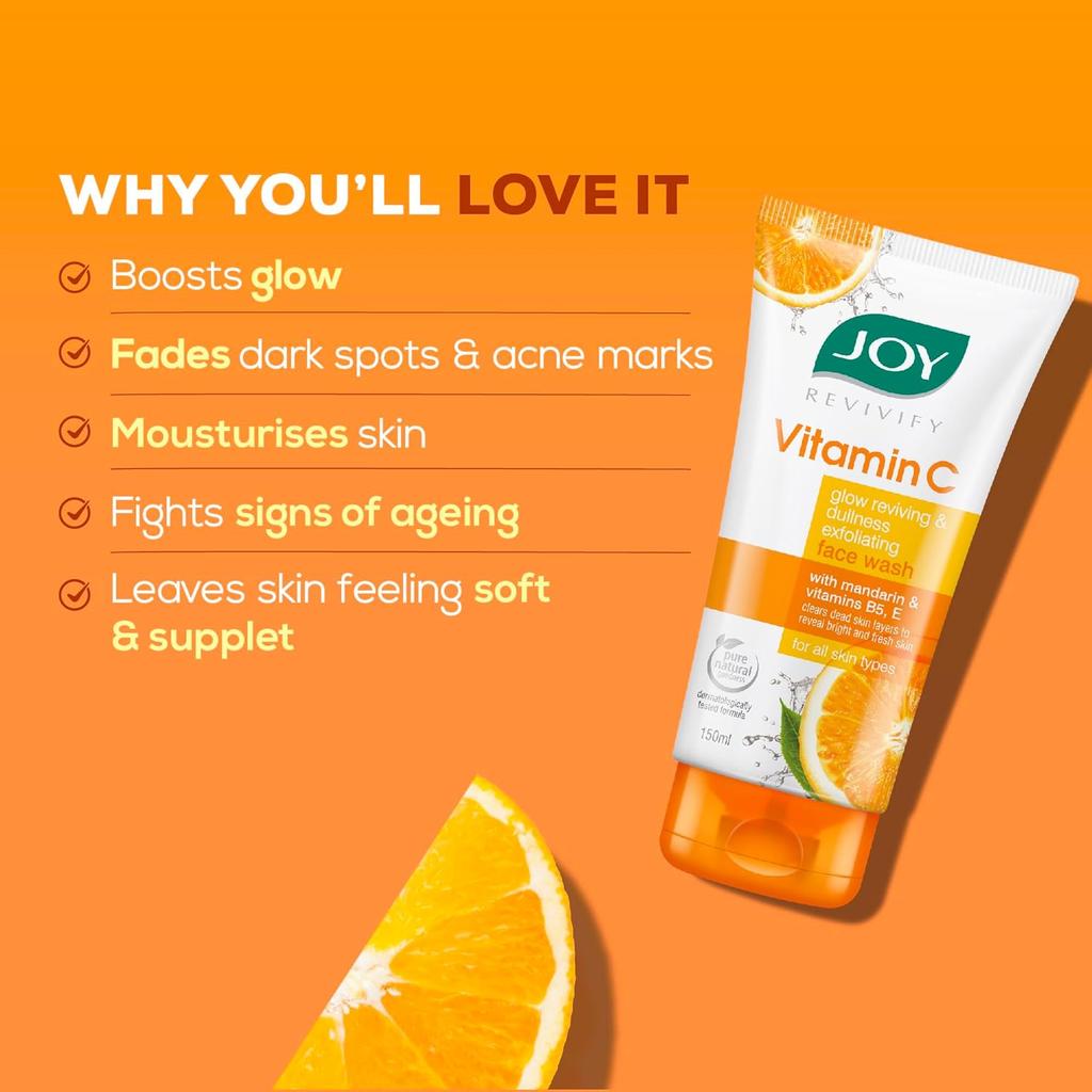 JOY Vitamin C Face Wash 100ml Pack of 1 For Glowing Skin Brightening Daily Cleanser Men Women