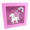 [P6247] - Wooden Piggy Bank 'Licorne My Unicorn' Pink (My Unicorn Fund) - 12x12x4 Cm