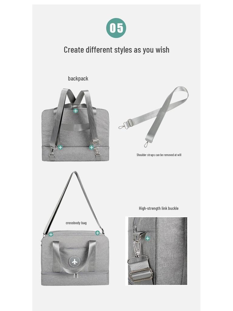 Convertible Waterproof Travel Bag: Attaches To Trolley, Worn Crossbody, or As Backpack for Wet/Dry Separation