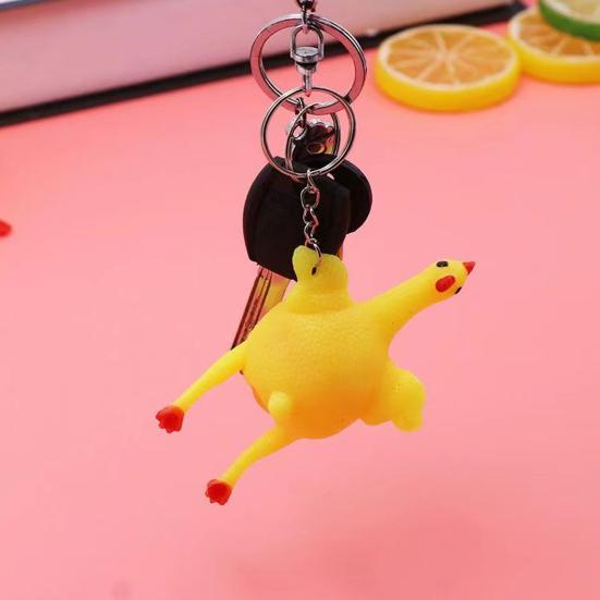 Funny Mini Chicken Keychain Soft Squeezable Toy Plastic Hen And Egg Stress Relief Toy Novelty Gag Gift for Kids And Adults