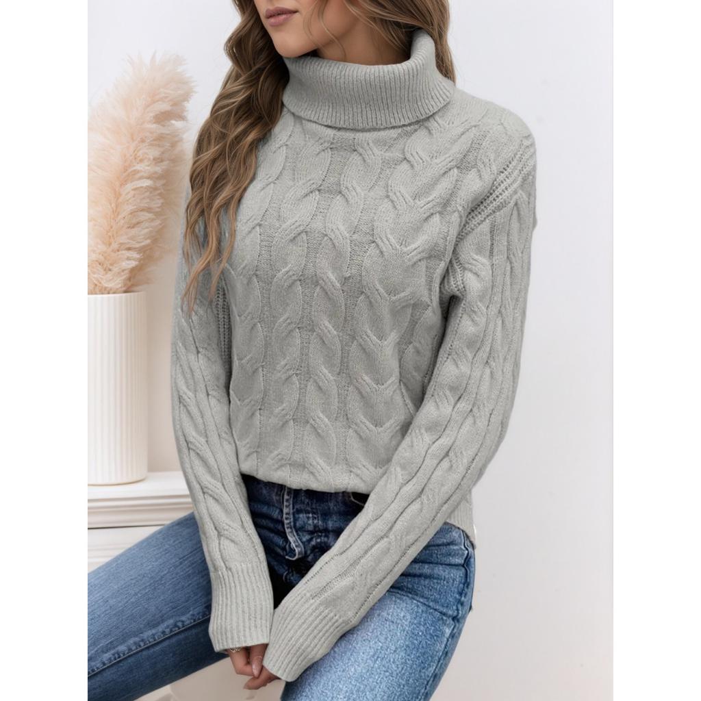 Women's High Collar Sweater - Soft Elastic Pullover, Essential Solid Color Top for Autumn and Winter, Hand Washed, Comfortable and Fitted