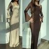 Women's White Tie-Up Long Sleeve Dress - Autumn/Winter, Elegant Chinese Style, Casual with Waist-Cinching Fit