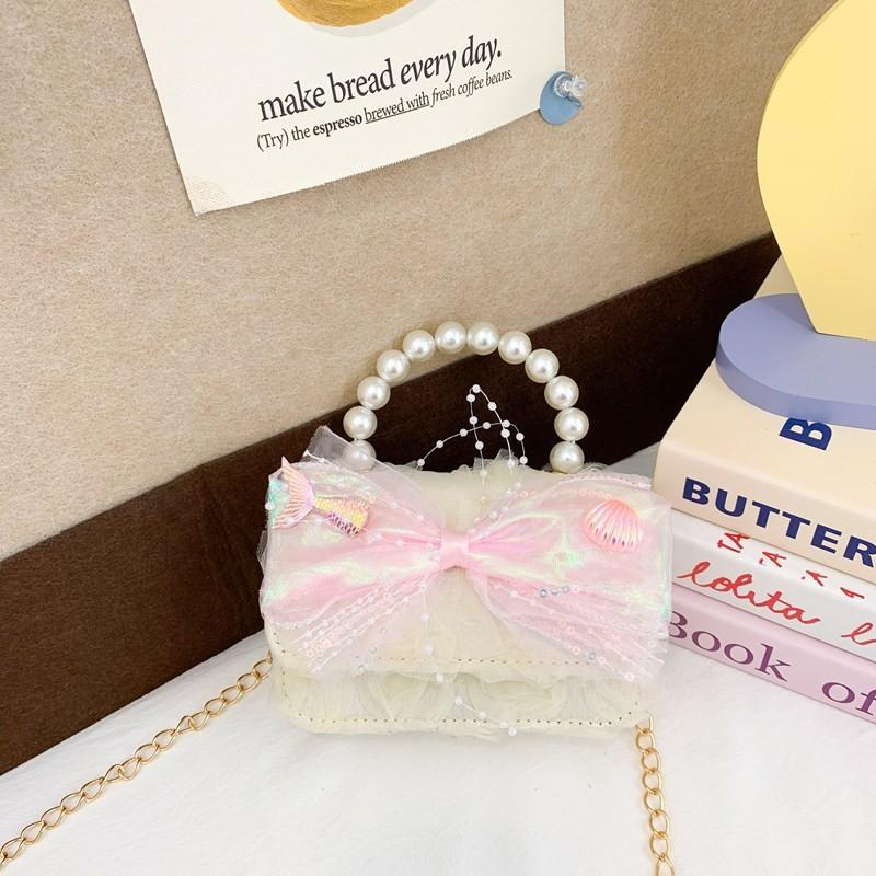 Fashionable Childrens Modern Single Shoulder Bag With Pearl Details And Design Bow