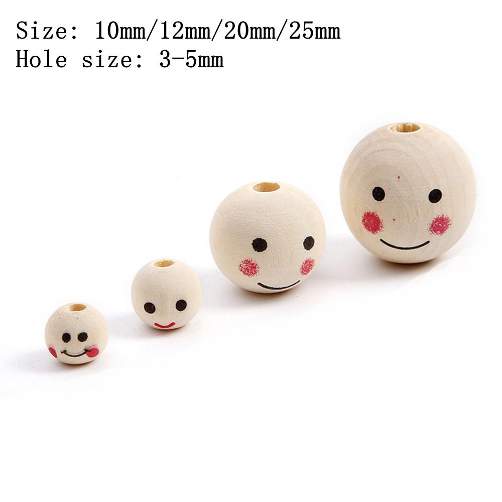 10pcs-60pcs Smile Face Painting Round Natural Wood 10mm 12mm 20mm 25mm Loose Beads for DIY Crafts Woodcraft Jewelry Bracelet Making Accessories