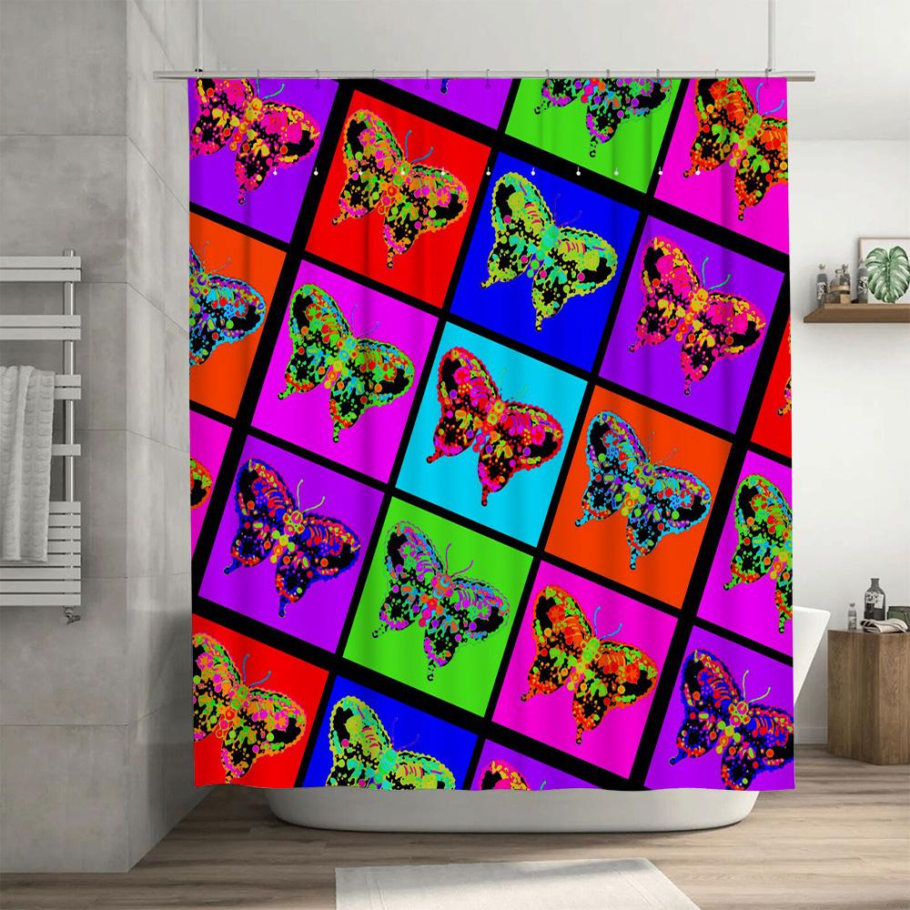 Colorful Butterfly Shower Curtain Bathroom Decor Set Pink Green Blue Red Purple Orange Yellow Black White