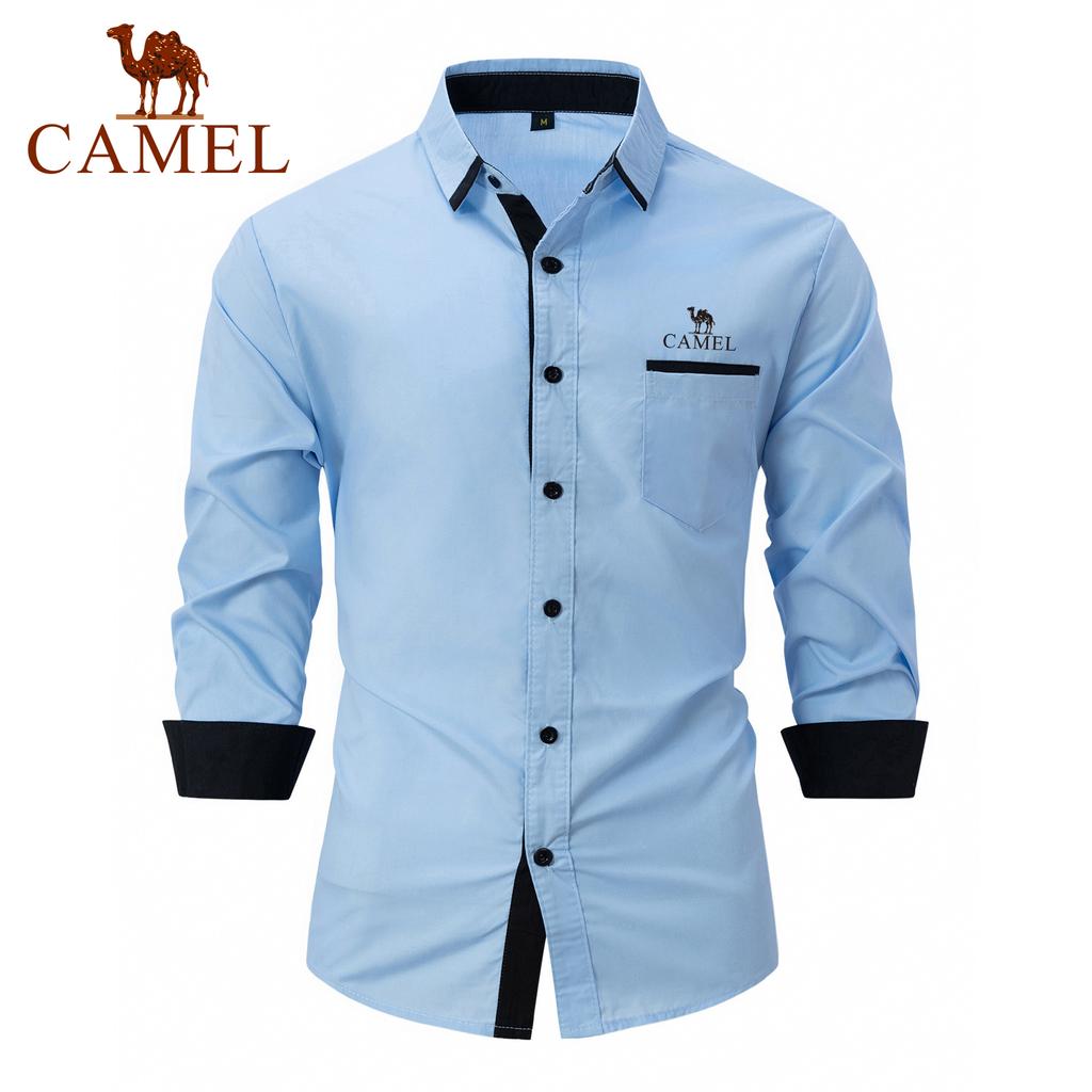 Camel Spring Autumn Embroidery New Fashion Men's Wear High Quality Cotton Men's Color Block Business Slim Fit Casual Shirt Long Sleeved Shirt