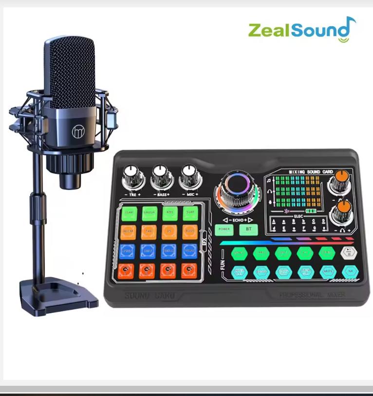 Zealsound Профессиональный Микрофон для Подкастов Звуковая карта Комплект для ПК Смартфона Ноутбука Компьютера Vlogging Запись Прямая Трансляция YouTube