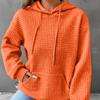 Plus Size Casual Sweatshirt, Women's Plus Solid Waffle Pattern Long Sleeve Drawstring Hooded Sweatshirt With Pockets