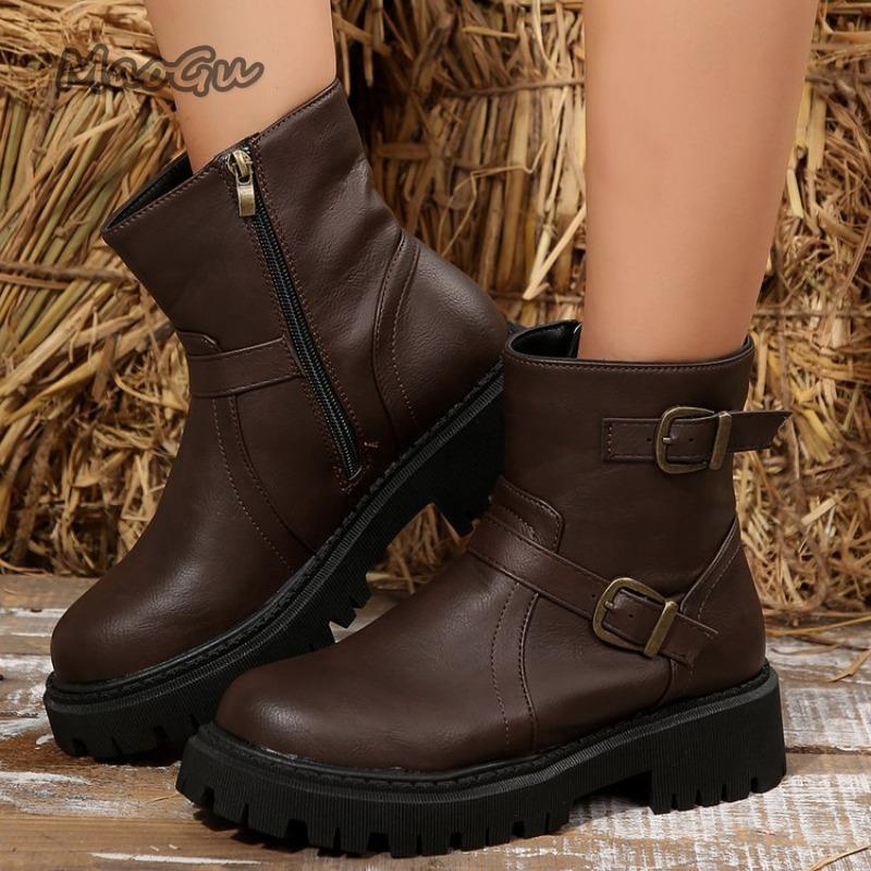 Модные горячие продажи 2025 новые Ретро женские ботинки на платформе Модная обувь на боковой молнии Противоскользящие женские ботильоны Ботинес Пара Мухерес