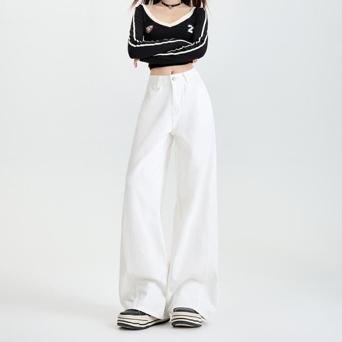 Белые широкие брюки для женщин на весну Широкие джинсы для женщин на весну и лето Узкие прямые брюки с высокой талией для женщин на весну