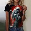 Summer Round Neck 3D Rose Skull Pattern Printed Top Fashionable Casual Short Sleeved Women's T-shirts