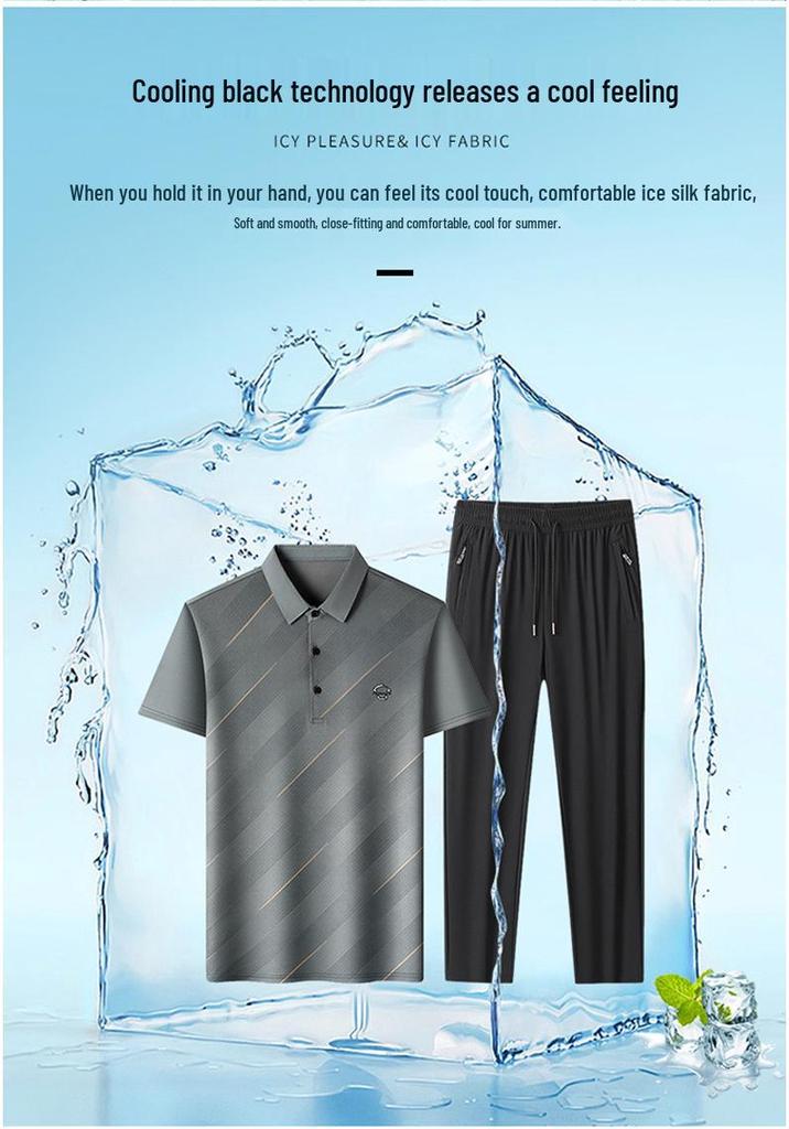 Trendy Summer Polo & T-Shirt Set – Short Sleeve Casual Lapel for Middle-Aged Men, Perfect Father's Day Sports Attire