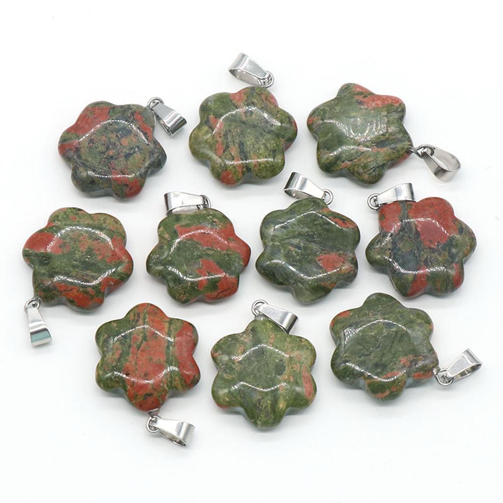 9Pcs, Elegant Flower Crystal Pendant Necklace, Natural Stone Jewelry for Women | Boho Chic DIY Craft | Healing Crystal Energy, Quartz Gems Charms 20mm