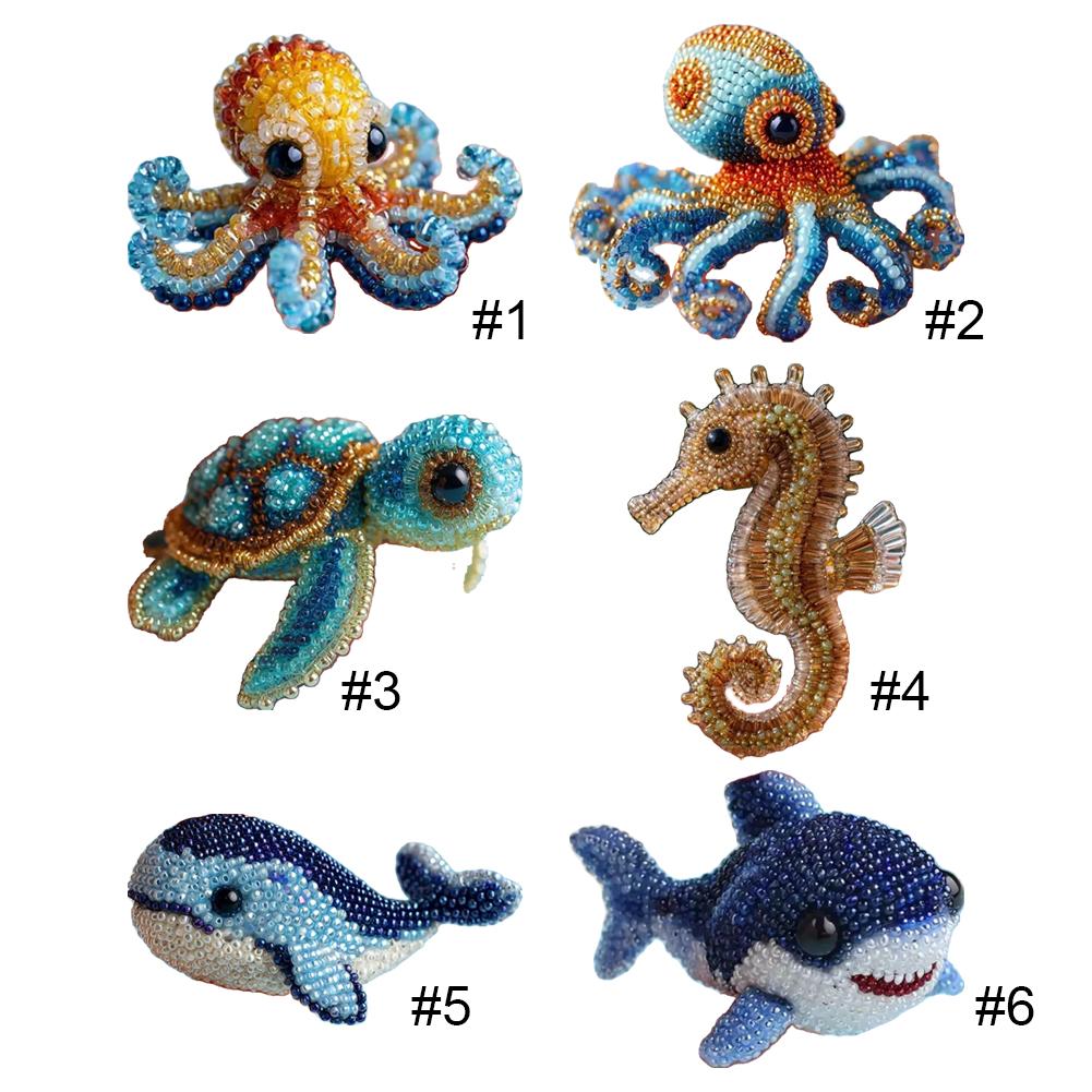 Creative Beaded Embroidery Kit Multi-Purpose Ocean Beadwork DIY Kit Wear Resist Cute Ocean Animals Embroidery for Craft Lovers