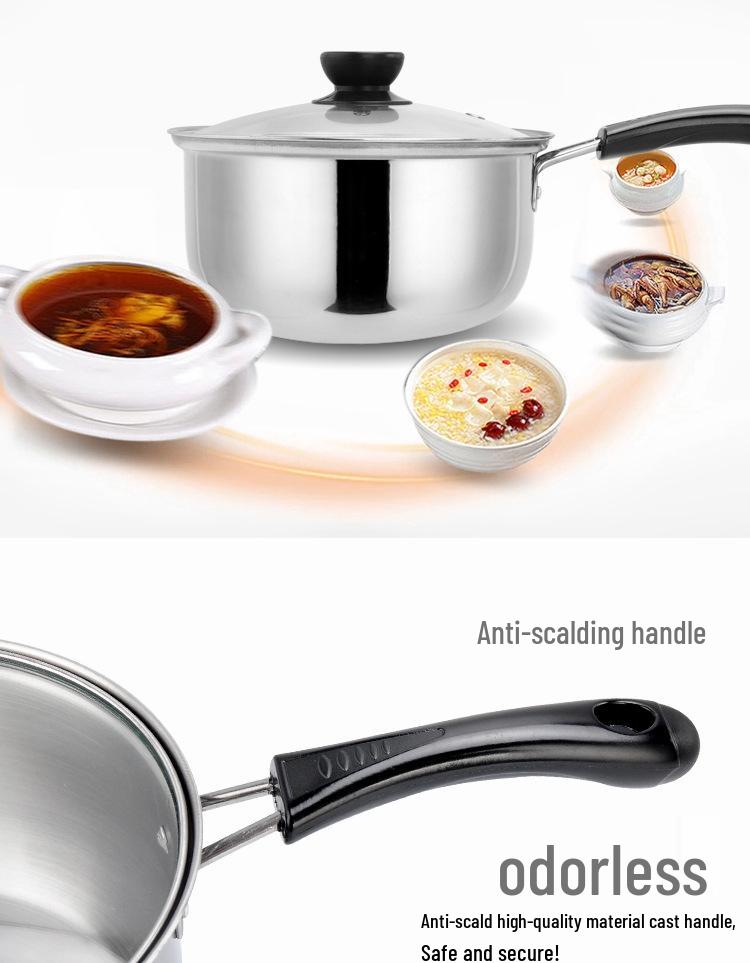 18cm Stainless Steel Non-Stick Saucepan: Single-Handle, For Baby Food, Soup, Milk & Instant Noodles, Induction Compatible.