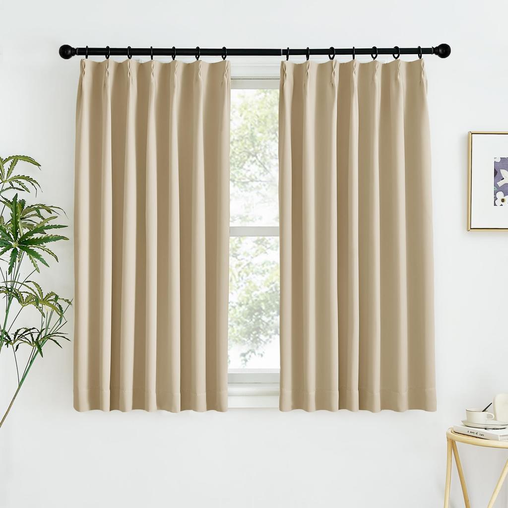 PONY DANCE Small Window UV Perfect for Home 100cm Wide X 80cm Set of Beige Curtains, Soundproof, Heat-Retaining, Thick, Insulated, Energy-Saving,