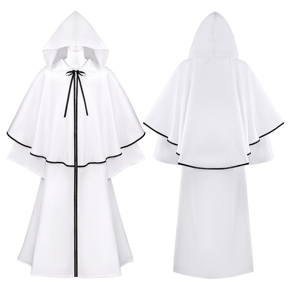 Halloween Death Wizard Cloak Cosplay Costume Monk Hooded Robes Cloak Cape Friar Medieval Renaissance Priest Kids Adult