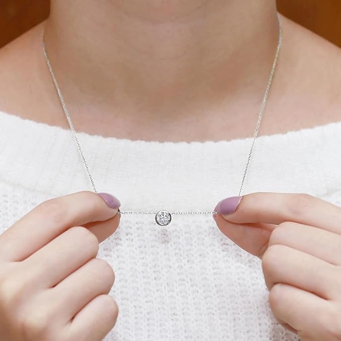 Колье-солитер с муассанитовым бриллиантом 1 карат 6,5 мм для женщин, 14-каратное белое золото поверх стерлингового серебра 925 пробы, кулон ручной работы