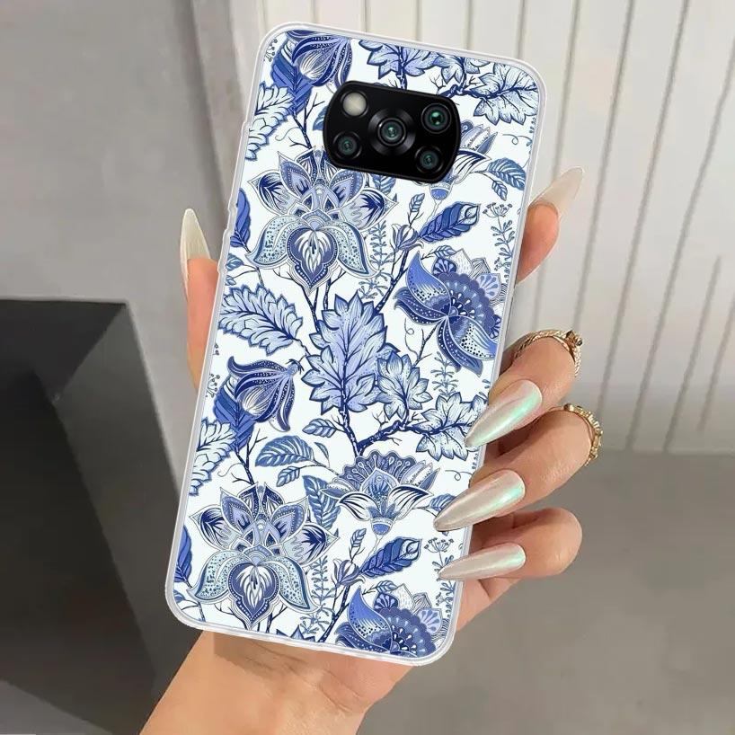 Сине-белый фарфоровый чехол для телефона для Xiaomi Poco X5 X6 X7 Pro F7 Ultra M7 Redmi 15 15C 13 13C 12 12C 10 10A 10C 9 9A 9C 9T Sh