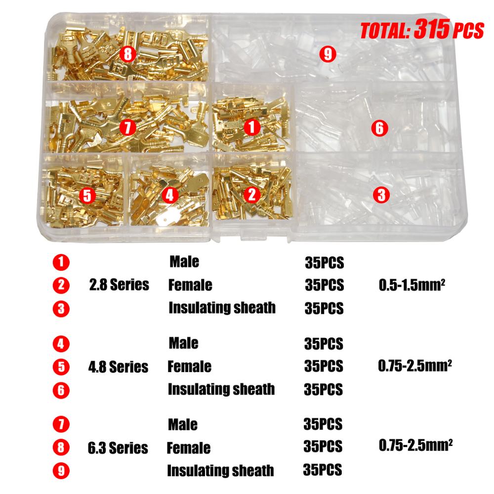 315/180Pcs Quick Splice 2.8mm 4.8mm 6.3mm Male and Female Wire Spade Connector Wire Crimp Terminal  with Insulating Assortment