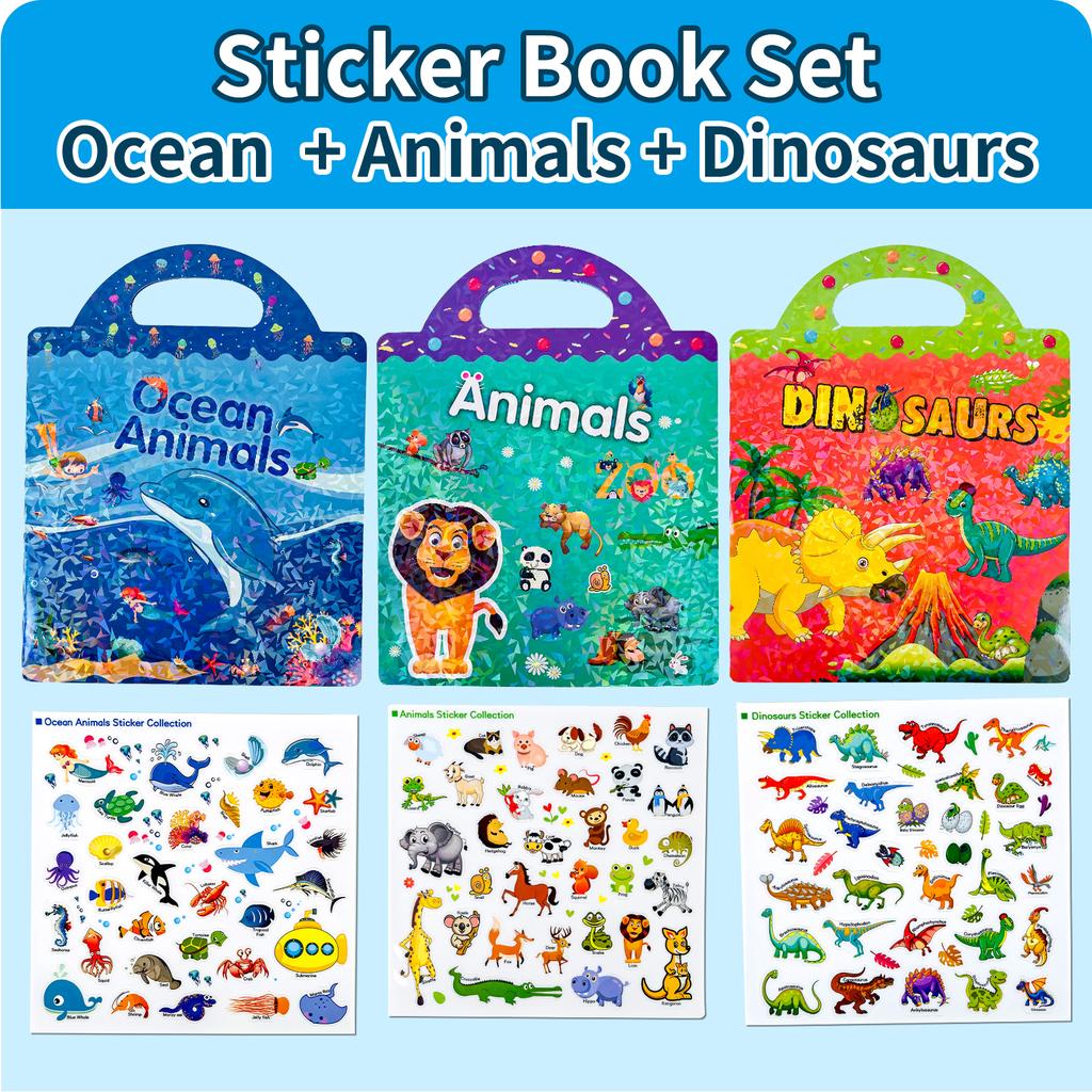 3-Pack Reusable Sticker Books for Kids Ages 3+, High-Definition Patterns,Educationa,Toy to Develop Fine Motor Skills