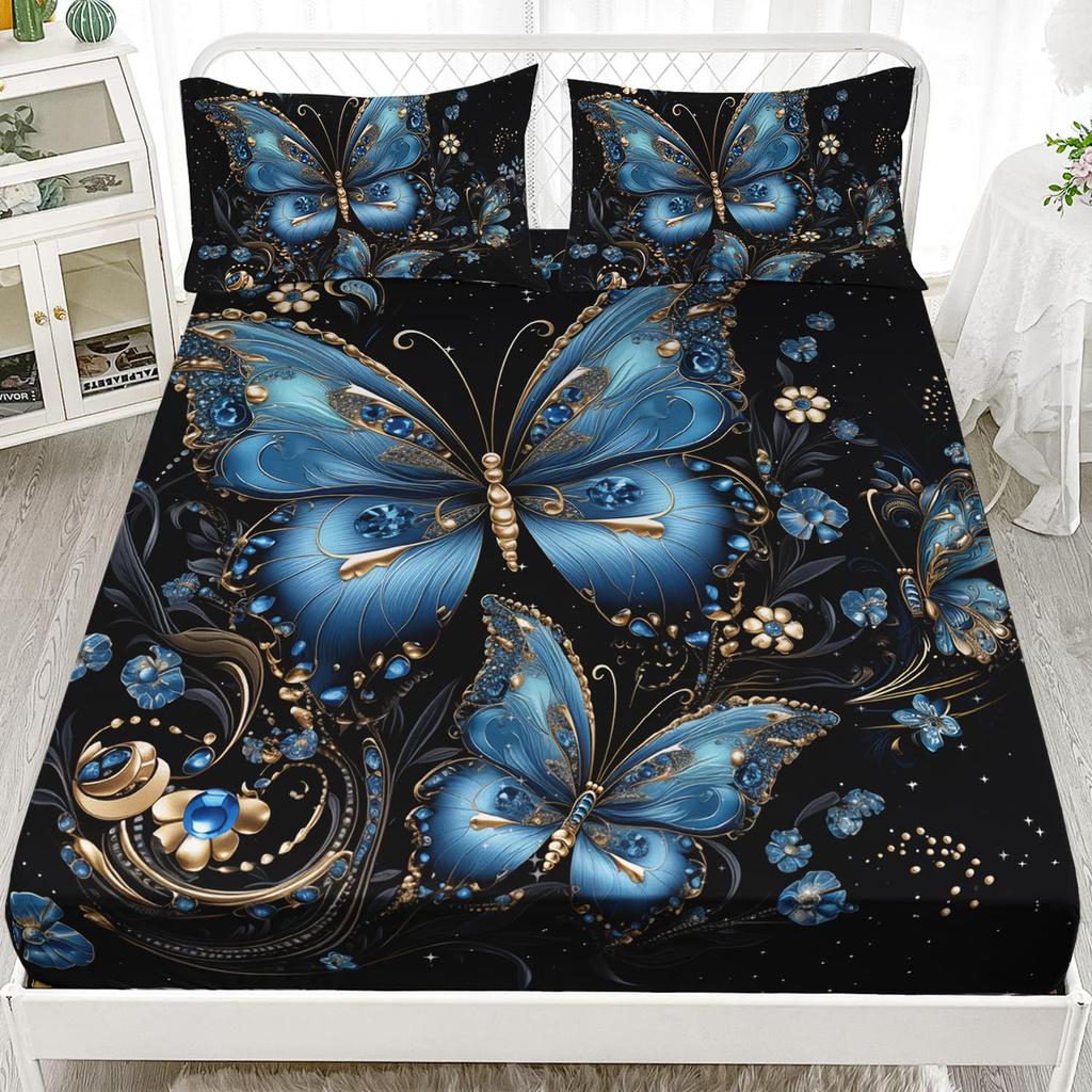 Color Butterfly Pattern Sheet Three-Piece Digital Printed Sheet Bedding Set Adult Children