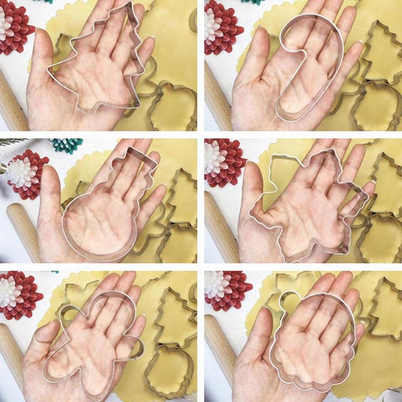 Christmas Cookie Mould Stainless Steel Cookie Stamp Press 6 Pieces Cookie Cutters Kit Christmas Cookie Cutters Embossing Cookie