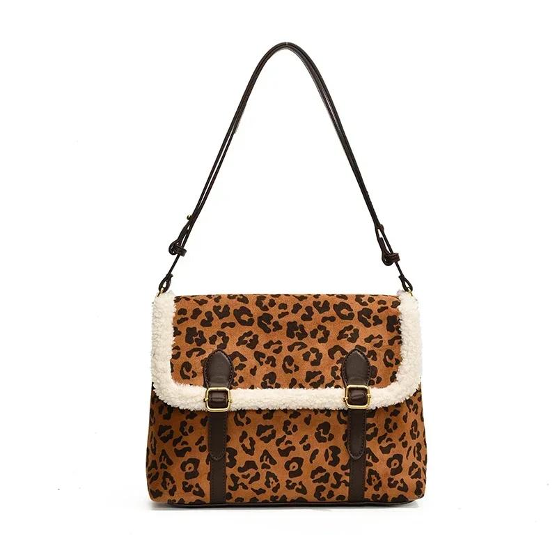 Женская сумка через плечо с леопардовым принтом, универсальная сумка через подмышку, большая вместимость, повседневная сумка через плечо, новинка для осени и зимы