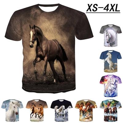 Футболка с изображением лошади 3D для мужчин Harajuku Fashion Top с круглым вырезом и коротким рукавом
