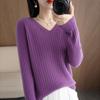 Women Sweater 2023 Autumn Winter Warm Pullover V-neck Stripe Slim Bottoming Shirts Long Sleeve Causal Korean Office Knit Jumper