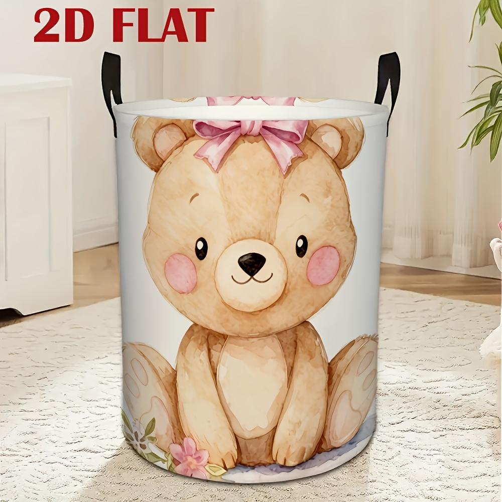 1pc Bear-Shaped Storage Basket with Bow - Round Bear Face Laundry Basket Suitable for, Room, Bedroom Organization, Basket with Sturdy Handle for, Clot