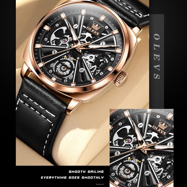 OLEVS Мужские механические часы с турбийоном и полым циферблатом, водонепроницаемые часы
