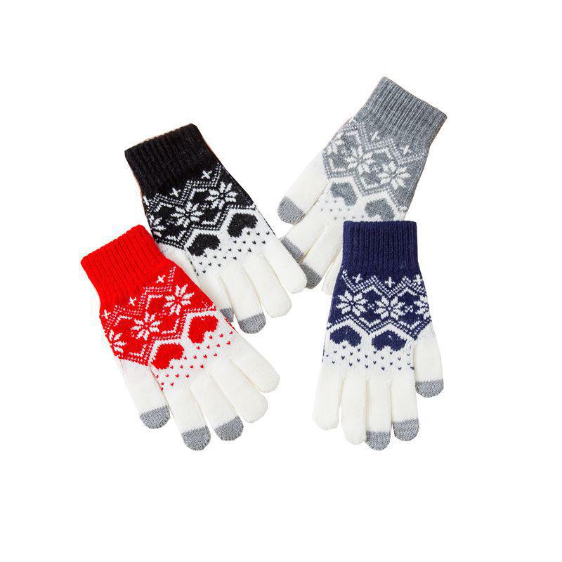 Женские вязаные перчатки для сенсорных экранов со снежинками и бархатной подкладкой - Теплые шерстяные зимние перчатки