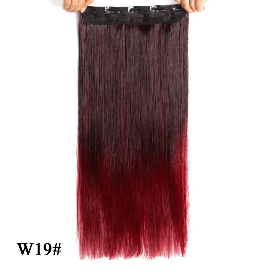 Прямые наращивания волос Ombre Розовый Фиолетовый Наращивание волос на 5 клипсах Синтетические дешевые 22 дюйма для женщин