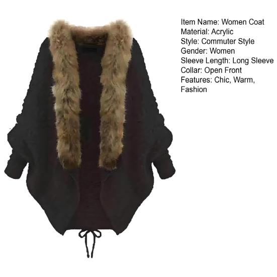 Женский кардиган с длинным рукавом, свитер, пальто с открытой передней частью, вязаный косами, с воротником из искусственного меха, зимняя теплая верхняя одежда