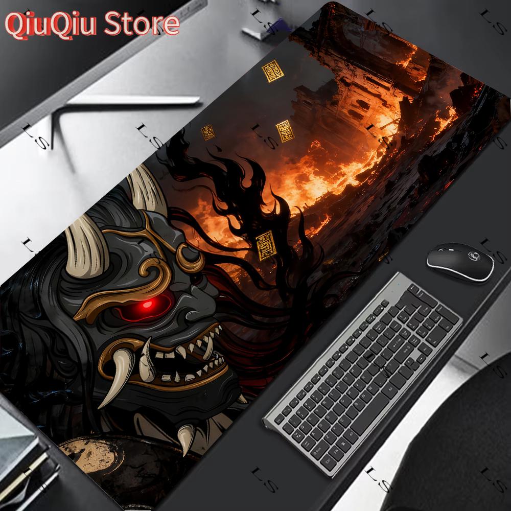 Japanese Devil Grey MousePad Large Computer Gamer Lock Edge Table Mat Laptop Oni Mouse pad HD Print Non-slip Rubber Keyboard Rug