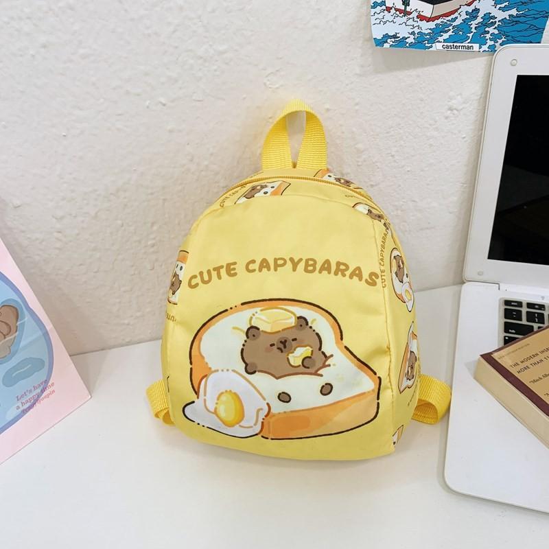 Capybara Drinking Milk Tea Burger Toast Cake Cartoon Pattern Kid Backpack For Preschool Boys And Girls